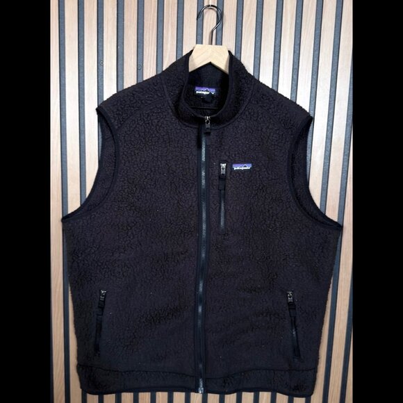 Patagonia Jacket 2XL Mens Black Sherpa Vest Retro Pile Pocket Zip - Picture 1 of 7